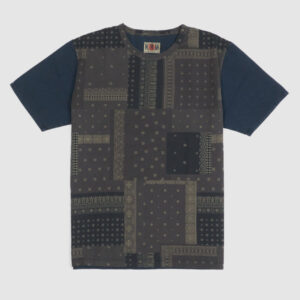 Koromo Crew Neck Front Printed Patchwork T-Shirt - blue