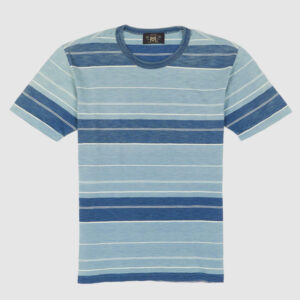Double RL Short Sleeve Indigo Stripe Crew Neck T-Shirt - blue