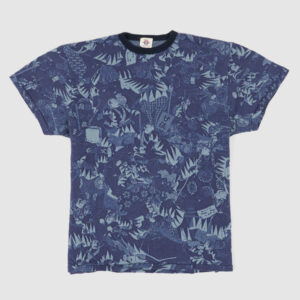 Samurai Jeans Short Sleeve Crew Neck 25th. Anniversary Jacquard Jersey Sweat T-Shirt - blue