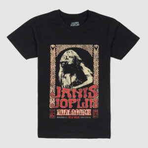 Janis Joplin 'Vintage Poster' Crew Neck Rock T-Shirt - black