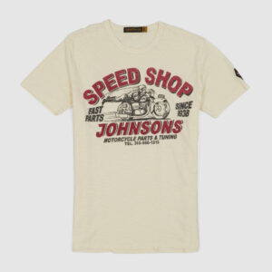 Johnson Motors Inc. Speed Shop Crew Neck Slub Yarn Cotton T-Shirts - natural