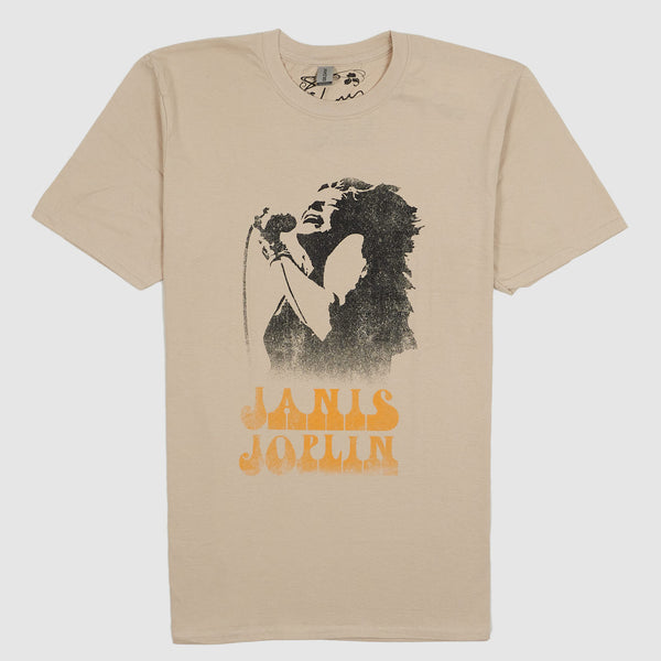 Janis Joplin Crew Neck Classic Rock T-Shirt - beige